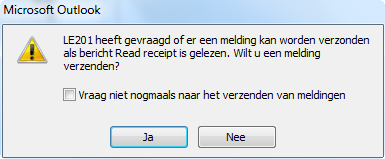 OUT10-02: MAIL Open het bericht met onderwerp Read receipt. Klik op [Ja], indien een bericht verschijnt met de vraag of u een leesbevestiging (receipt) wilt sturen.