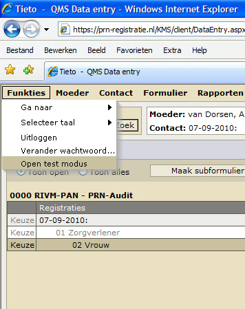 1.5 Testomgeving Wilt u eerst oefenen met deze applicatie? Gebruik onder <<Funkties>> de mogelijkheid <<Open test modus>> 1.6 