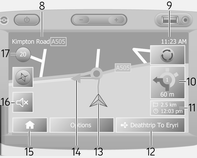 Navigatie 83 Kaartscherm U kunt zonder navigatie naar het kaartscherm gaan door op de knop Start ; te drukken, gevolgd door KAART op het displayscherm.