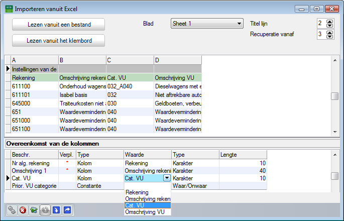 Instellen van de VU Tip: Prior. VU Categorie moet enkel aangegeven worden als het beheer van de VU gebeurt via de analytische module.