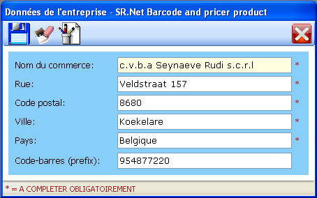 3.16 Informations commerciales Figure 3.16.1 Supprimer tous les champs Fermer la fenêtre Bedrijfslogo Enregistrer Figure 3.