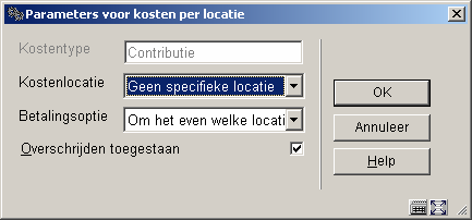 Velden van het scherm Kostenlocatie: Hiermee wordt bepaald aan welke locatie de kostenpost betaalbaar is.