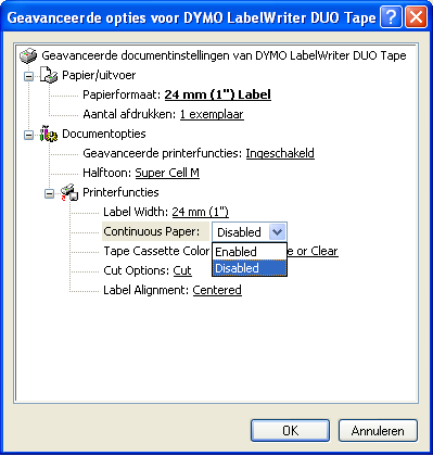 Afdrukinstellingen Kettingafdruk Bij kettingafdruk worden meerdere labels afgedrukt, zonder ruimte tussen de labels. Dit is zeer nuttig om labeltape te besparen.