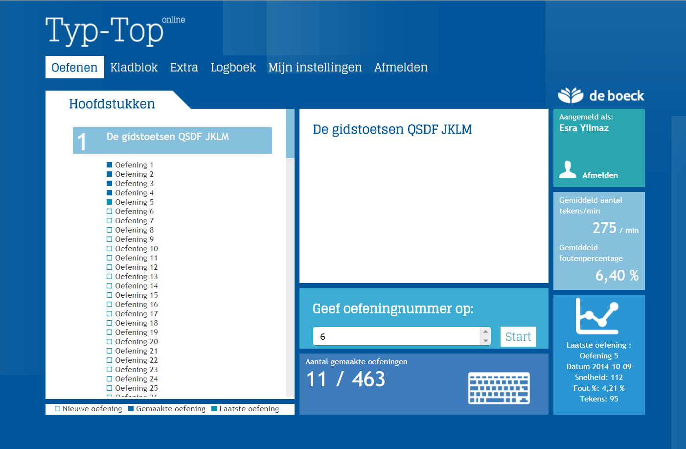 2 Tab Oefenen en startscherm Typ-Top online Het startscherm geeft een overzicht van de hele applicatie. 2.