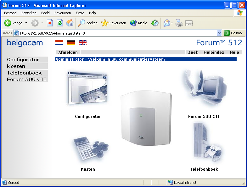 45 Configuratie Het configureren en programmeren van de Forum 500 gebeurt via een in het systeem geïntegreerde software, de Configurator.