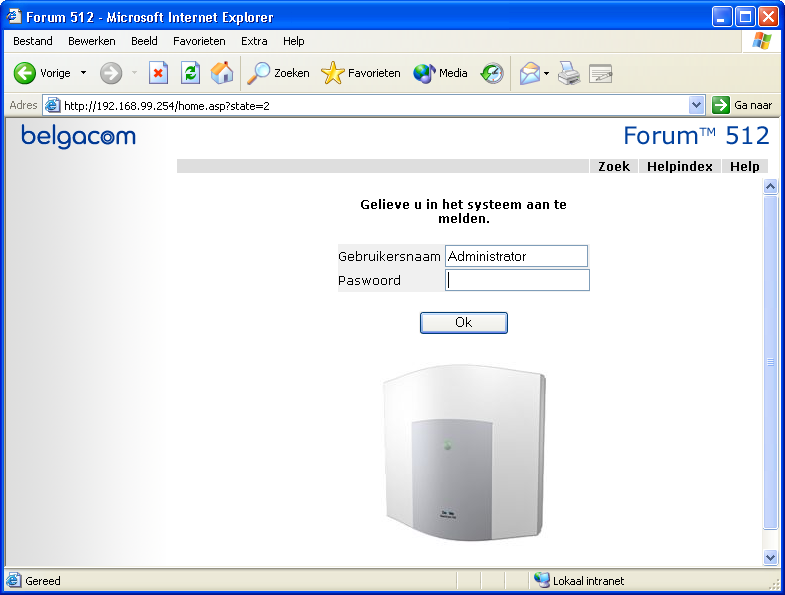 Forum 500 configureren 57 Als de configuratie-pc zijn IP-adres automatisch van de Forum 500 haalt of de Forum 500 als DNS-server is geregistreerd, kan u de Webconsole ook door het ingeven van de