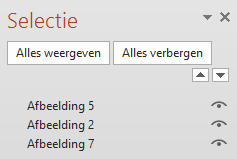 Figuur 15. Het selectiedeelvenster. Overigens kun je ook het selectiedeelvenster gebruiken om de (stapel)volgorde van de afbeeldingen te bepalen.