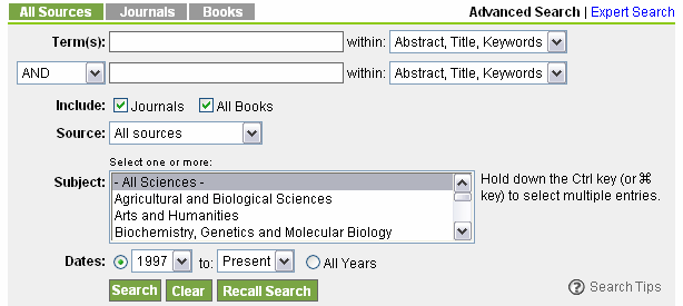 5.2.2 Zoeken in Science Direct In Science Direct heb je verschillende zoekmogelijkheden: Om een alfabetische lijst met tijdschrifttitels op te vragen klik je op: Het volgende scherm verschijnt: