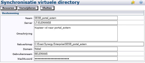 Klik op de knop Nieuw om een nieuwe bestemming toe te voegen. Gebruik een gebruiker die minimaal schrijfrechten heeft op de opgegeven netwerkmap voor de bestemming. Bewaar de bestemming.