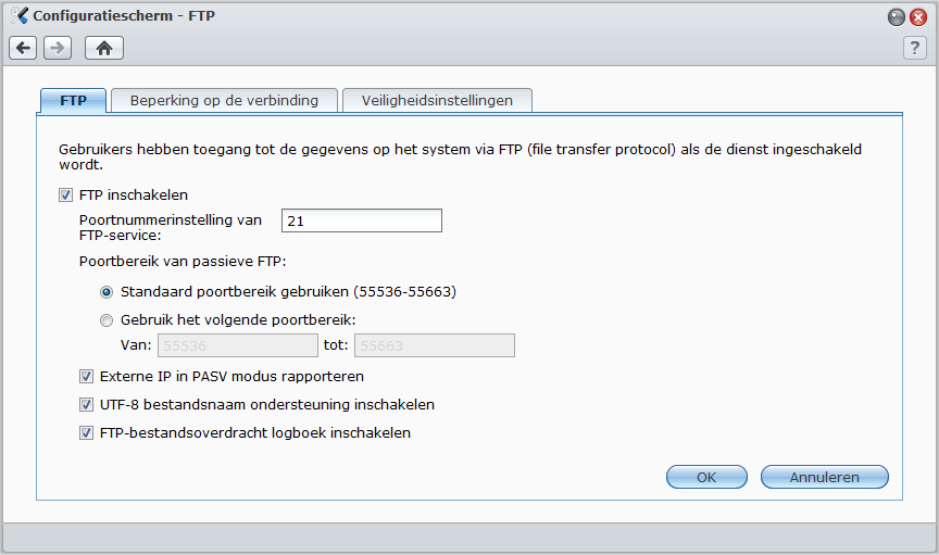 Bestanden openen via FTP Als u via het internet toegang hebt tot Synology DiskStation kunt u een FTP-toepassing gebruiken voor toegang tot uw gedeelde mappen.