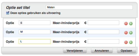 1.2.5 Extra opties U kunt aan een product extra opties toevoegen. Hieronder volgt een korte uitleg over de extra opties: We gaan bij dit voorbeeld uit van een spijkerbroek voor vrouwen.