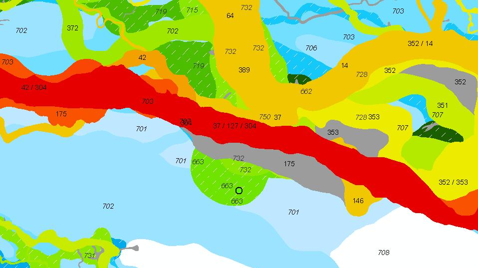 Projectnr. 257144 maart 2013, revisie 00 Afbeelding 3. Paleogeografische kaart van de met daarop de ligging van het plangebied in rood. (Bron: ).