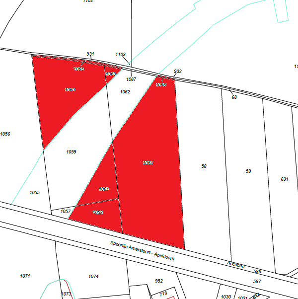 Kadaster Adres: Gemeente: Sectie en nummer: Oppervlakte: Eigendom: Opmerkingen: Amersfoort, Oude Lagew eg Amersfoort Sectie R, nummers 1058, 1060, 1061, 1063, 1064,1065 en 1066 Gezamenlijk groot 2 ha