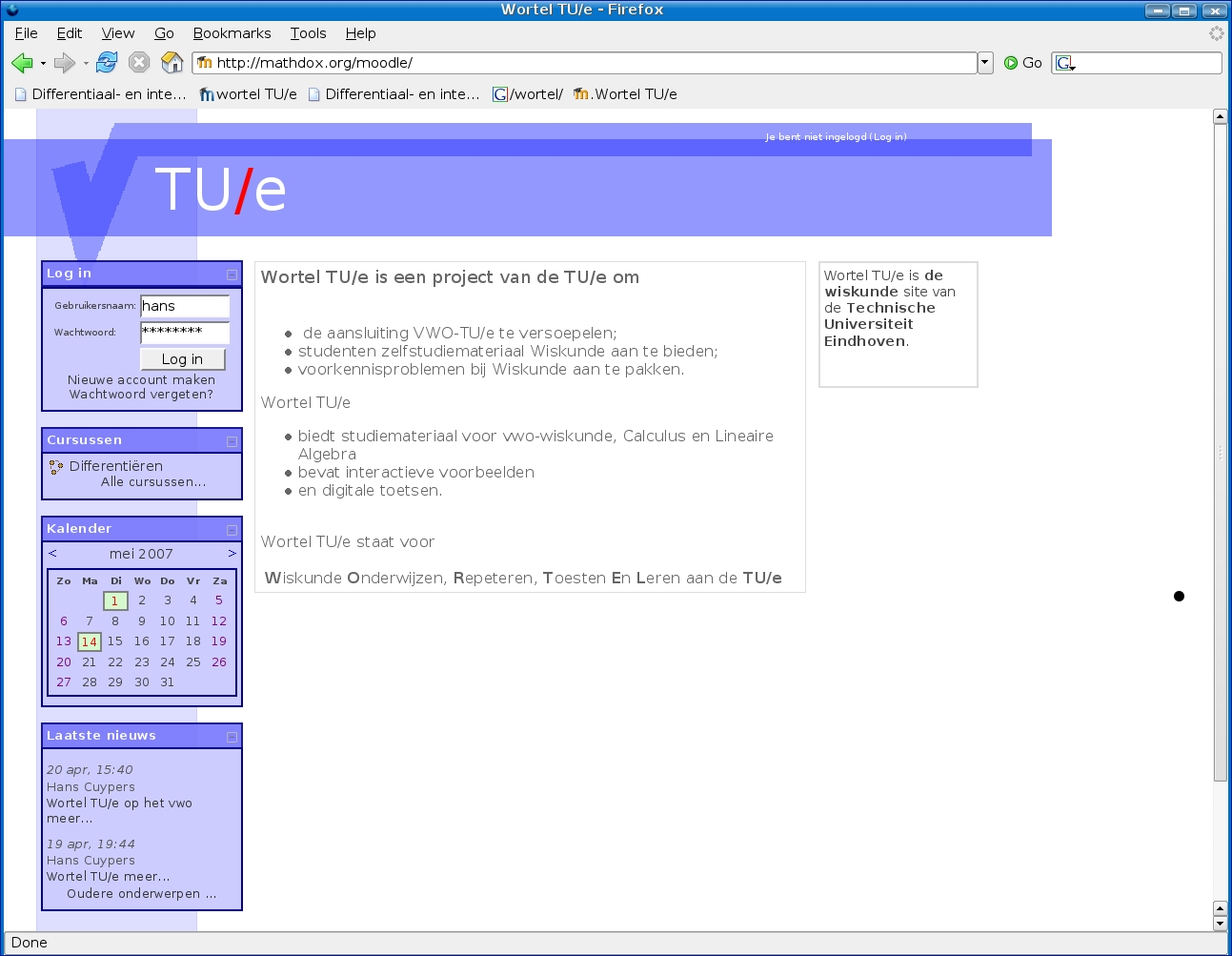 Handleiding gebruik van Wortel TU/e Wortel TU/e ( http://wortel.tue.nl ) is een website waar je (zelfstudie ) materiaal Wiskunde kunt vinden.