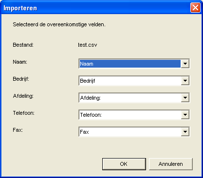 De faxfunctie gebruiken vanaf een computer (LAN-fax) 3. Selecteer voor elk veld een passend item uit de lijst. Selecteer [*leeg*] voor velden waarvoor geen te importeren gegevens bestaan.