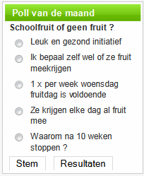 schoolfruit of geen fruit? Na in december 2 poll s te hebben geplaatst is het even rustig geweest. Voor de komende weken staat er weer een nieuwe poll op de website van de medezeggenschapsraad (MR).