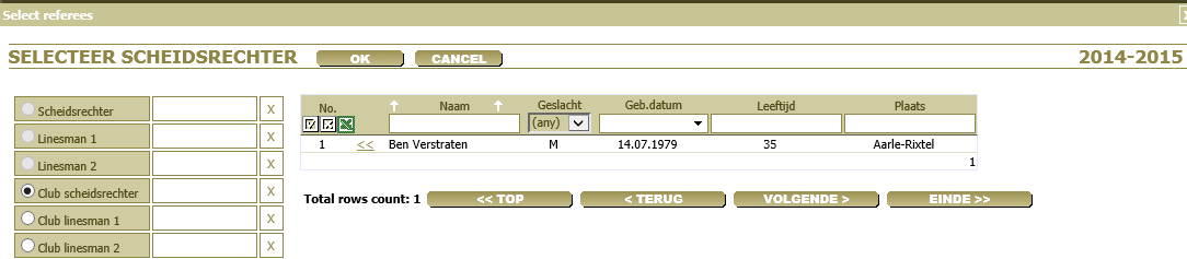 De wedstrijdsecretaris kan een clubscheidsrechter aan een wedstrijd toekennen.