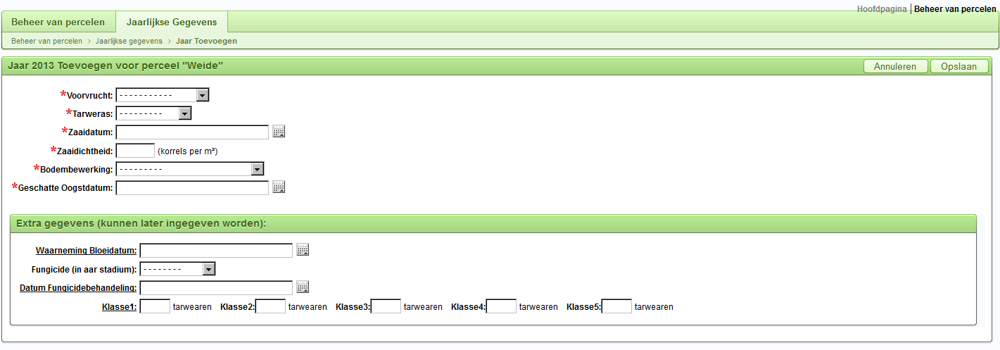 Figuur 1: Schematische weergave van de webtool. http://rekenmee.bdb.be/pls/apex/f?p=133:1:0 Figuur 2: Gedeelte van de webinterface waar de landbouwer zijn perceelskarakteristieken kan invullen.