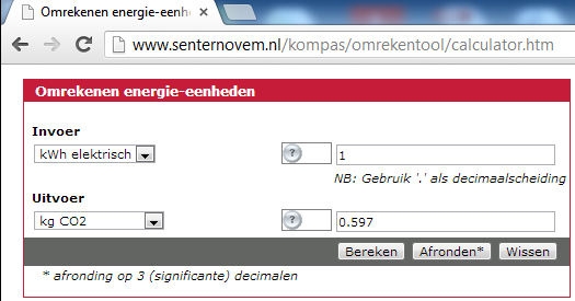 5. Berekeningen uitgangspunt. : Watt omrekenen naar Killowattuur (Kwh) EN Kwh omrekenen naar CO2 Het omrekenen van kwh naar CO2 is gedaan aan de hand van tooling van Senternovem. http://www.