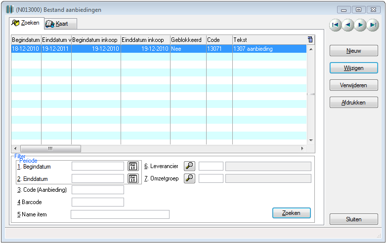 Het scherm Bestand mixmatch werkt op een deel van de database; namelijk die mixmatches die horen bij het artikel op de artikelkaart.