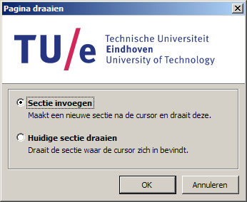 Bij een rapport komt het volgende dialoogscherm naar voren Je kunt kiezen uit: Sectie invoegen : na de cursor wordt een nieuwe sectie ingevoegd en een nieuwe pagina aangemaakt.