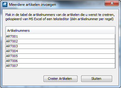 4.2 Kopiëren uit Excel of Word 4.2.1 Artikelen aanmaken Je kunt ook meerdere artikelen in één keer aanmaken, door ze vanuit een XLS-bestand te kopiëren.