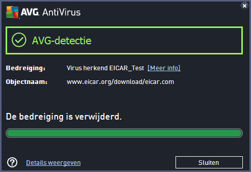 - als u weer het AVG-hoofdvenster (overzicht van onderdelen) wilt weergeven, klikt u op de groene pijl in de linkerbovenhoek van dit dialoogvenster 11.5.