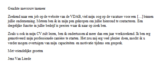 De motivatiebrief van de werkloze sollicitant met Bachelordiploma (type B).