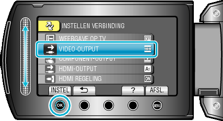 Menu-instellingen Menu Instell verbinding U kunt verschillende instellingen aanpassen voor de verbinding met een TV of een DVD-recorder Instelling WEERGAVE OP TV VIDEO-OUTPUT COMPONENT-OUTPUT