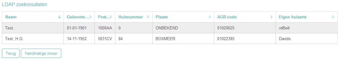 2.1 Patiënt die bekend is in het EIS 1. Klik op de regel van de patiënt die u zoekt 2.