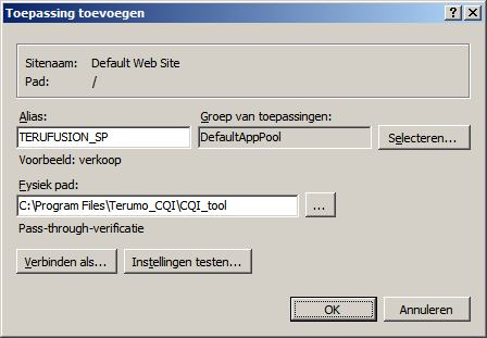 Voorbereiding 3) Voer de onderstaande waardeninformatie in voor "Alias" en "Fysiek pad".