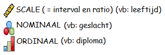 Output viewer HOOFDSTUK 2 : 2.3. betekenis van dit meetniveau THEORIE : ZIE SAMENVATTING In de psychologie vooral nominale, ordinale en interval variabelen, weinig ratio schalen.