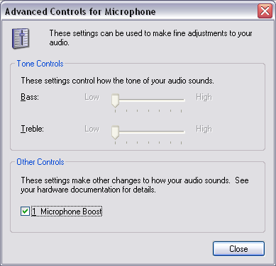 Check if <Volume control>, <Wave> and <Microphone> are not muted. Use the <Microphone><Advanced> option to check if <Microphone Boost> is enabled.