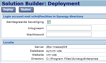 8 Deployment De deployment dient te worden uitgevoerd na wijzigingen in het systeem: Na een versie-update van Synergy en/of Solution Builder.