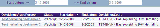 Bewaking van de wachtlijst via opleidingsvraag: Controleer via menu Opleiding en menu-item OpleidingsVraag welke opleidingen herhaald moeten worden. Dit gaat als volgt: 1.