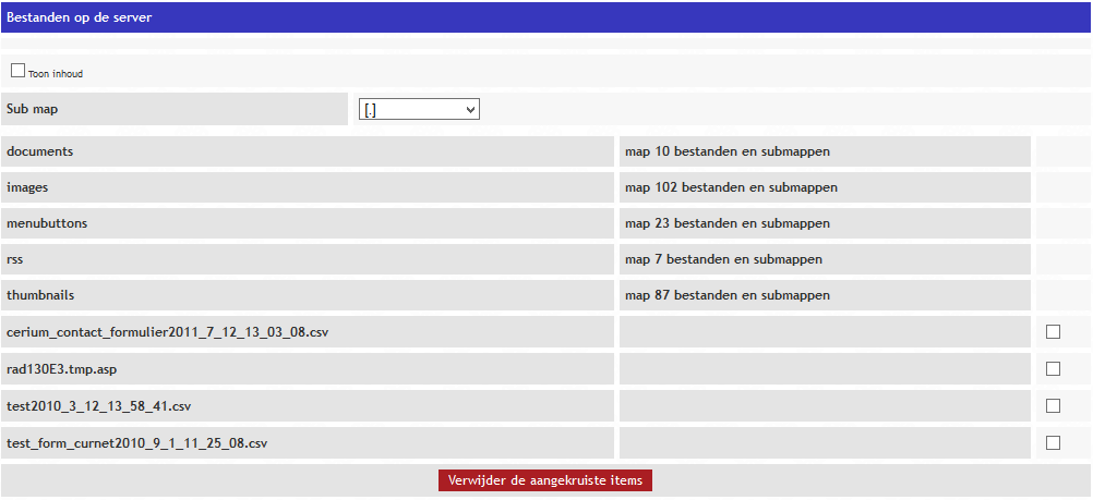 - Documents: Naar deze map of een sub map verwijst de link naar een document optie bij het maken van een menu optie of het leggen van een link in de tekst - Images: Naar deze map of een sub map