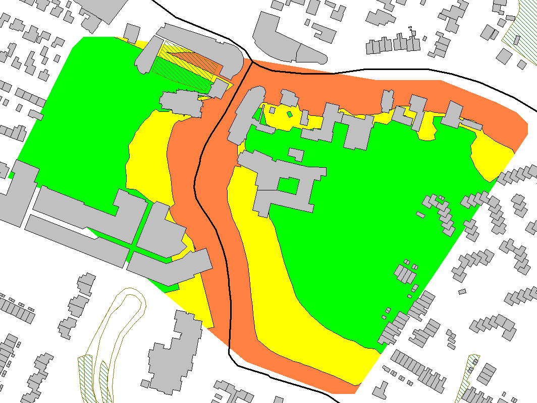 5. Resultaten 5.1 Wegverkeerslawaai De geprojecteerde bebouwing ligt binnen de invloedssfeer van de Rijksweg en de Kastanjelaan. De rekenresultaten zijn weergegeven in onderstaande figuur.