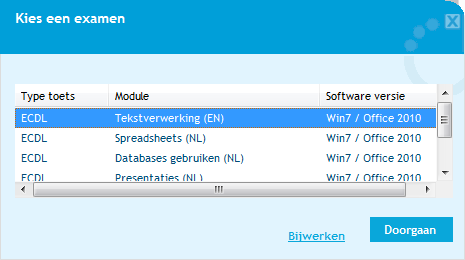 Om het examen te starten, dient het hiervoor genoemde.exe bestand uitgevoerd te worden. Als het is uitgevoerd, komt het startscherm weer tevoorschijn. De kandidaat kan op twee manieren inloggen.