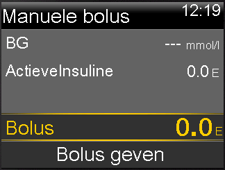 Normale bolus toedienen met de functie Manuele bolus: 1. Ga naar het Manuele bolus-scherm.