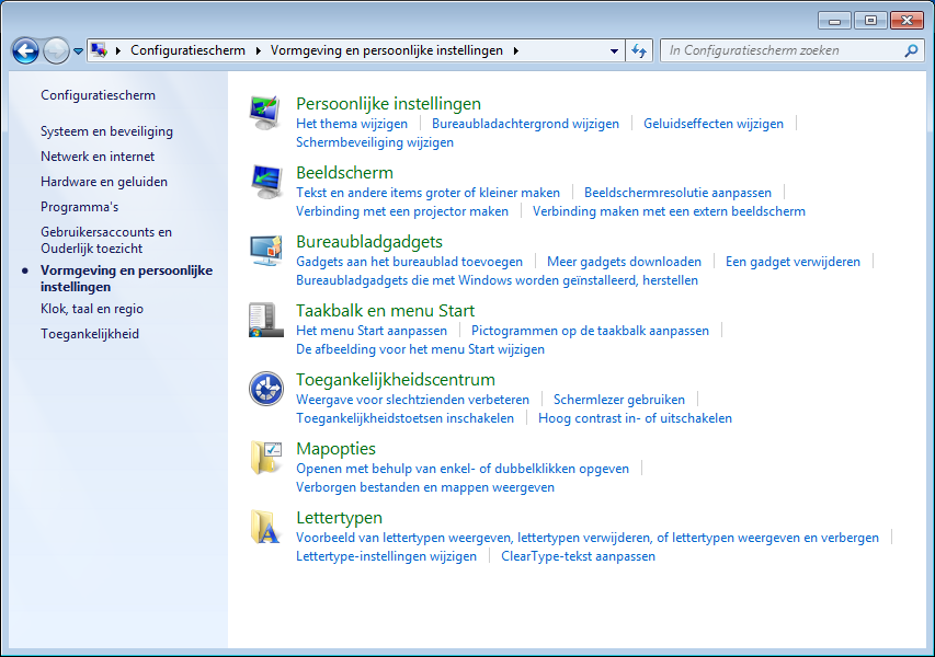 Grafische kaart Positie in het opengeklapt overzicht: H, I Vormgeving en persoonlijke instellingen Dit programma biedt u de mogelijkheid de vormgeving op uw beeldscherm aan te passen.