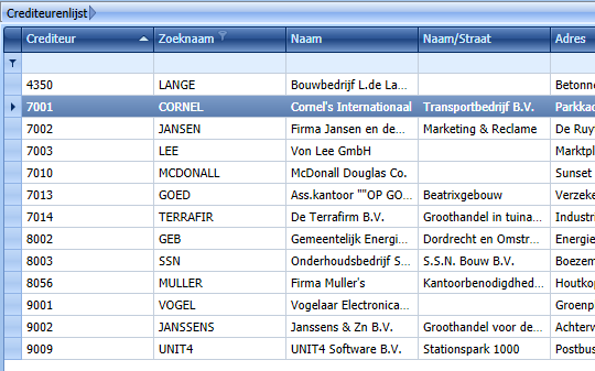 Hierin ziet u de koppelingen naar Debiteuren, Crediteuren en als u deze module hebt of gebruikt (niet beschikbaar in de versie 'Small'), Relaties.