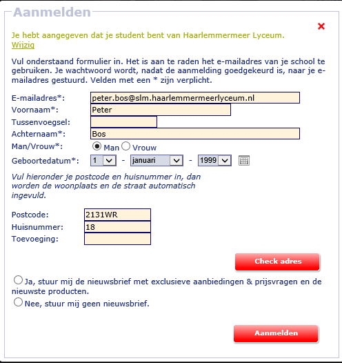 Als voorbeeld is in het plaatje hiernaast de leerling Peter Bos met e-mailadres peter.bos@haarlemmermeerlyceum gebruikt. 6.