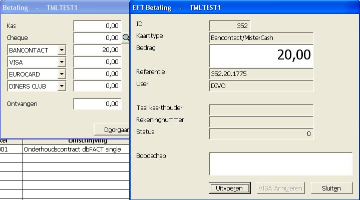 EFT 1.3 9 Betalingen registreren Na het ingeven van een bedrag op het betalingscherm, opent het scherm voor de EFT betaling.