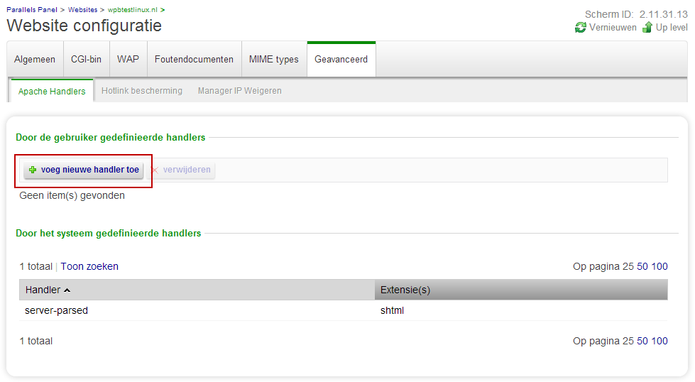 6.5 Geavanceerde instellingen 6.5.1 Apache handlers Een Apache Handler is een stukje informatie die een (apache) webserver vertelt hoe het met een bepaald type bestand om moet gaan.