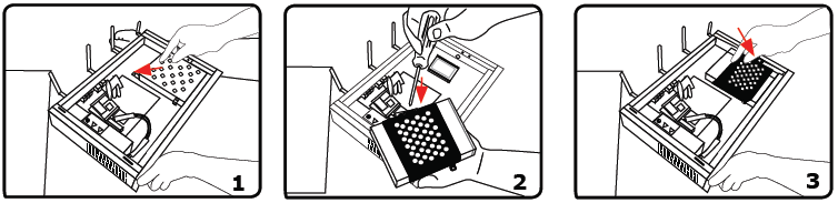 7. Sluit de extra SATA-stroom en data kabels aan op de 2,5-inch harde schijf. 8. Schroef de 3.