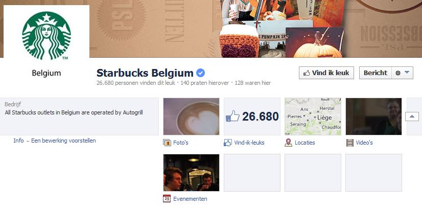 Tegelijkertijd moet men als organisatie betalen om gesponsorde berichten te tonen. 2.6.1.2 Starbucks België Ook België heeft een aparte Facebookpagina. Deze pagina telt slechts 26.680 likes.