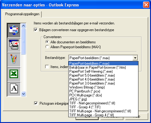 Klik op het tabblad Configuratie om een andere e-mailtoepassing te selecteren. Selecteer de gewenste e-mailtoepassing in de keuzelijst Applicatie.