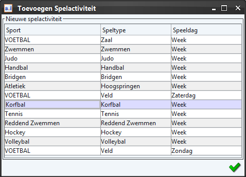 4. Klik op bij spelactiviteiten Het volgende scherm verschijnt: 5. Selecteer de gewenste bond en/of verenigingssport 6.