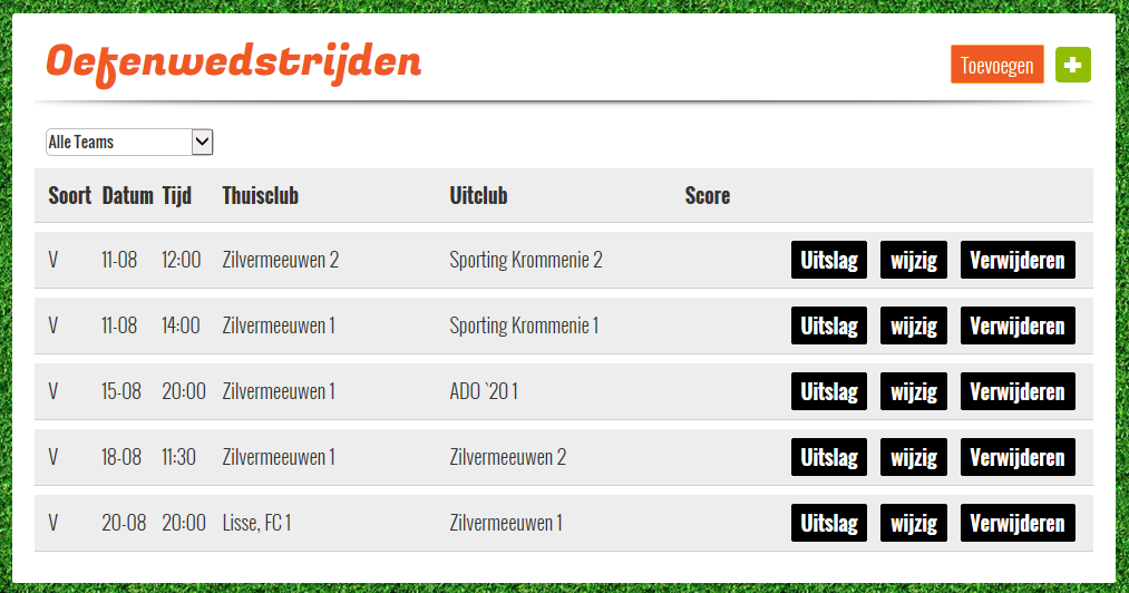 6.0 OEFENWEDSTRIJDEN Hier kunt u: Uw oefenwedstrijden beheren.