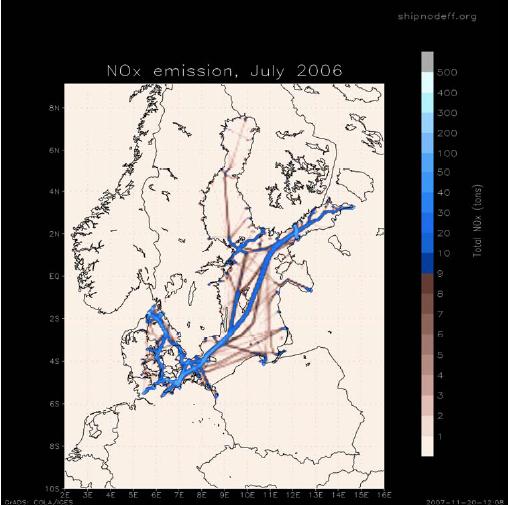 Bijlage 8 Baltische zee dichtheid scheepvaart & NOx uitstoot Bron: Emissions of NOx from Baltic shipping